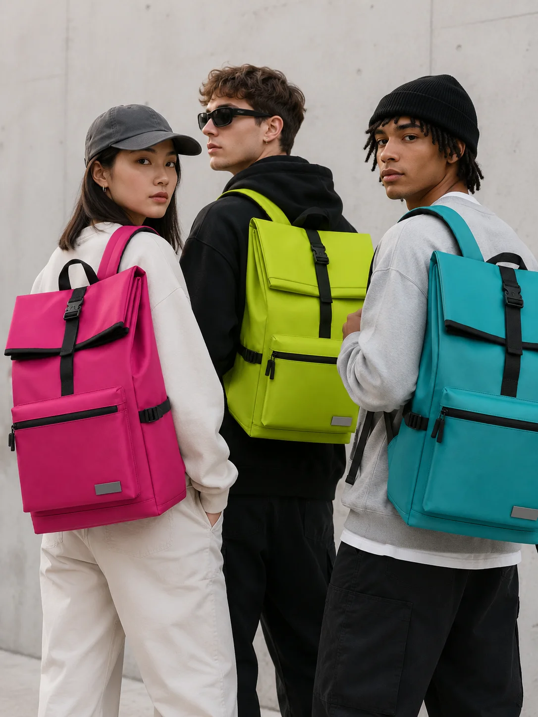 ARZES pink and turquoise backpacks